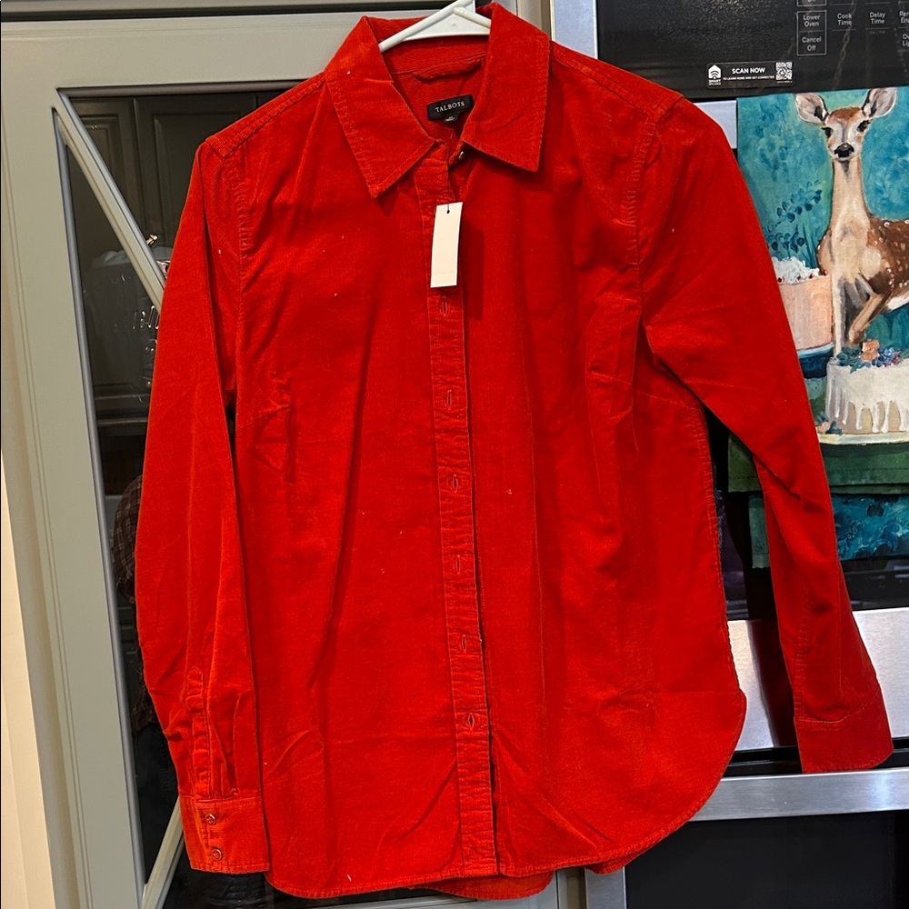 Talbots Orange Corduroy Button Down Shirt NWT XS